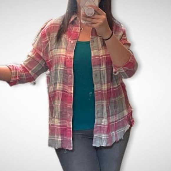 Pink Button Down Plaid Shirt - Picture 5 of 11